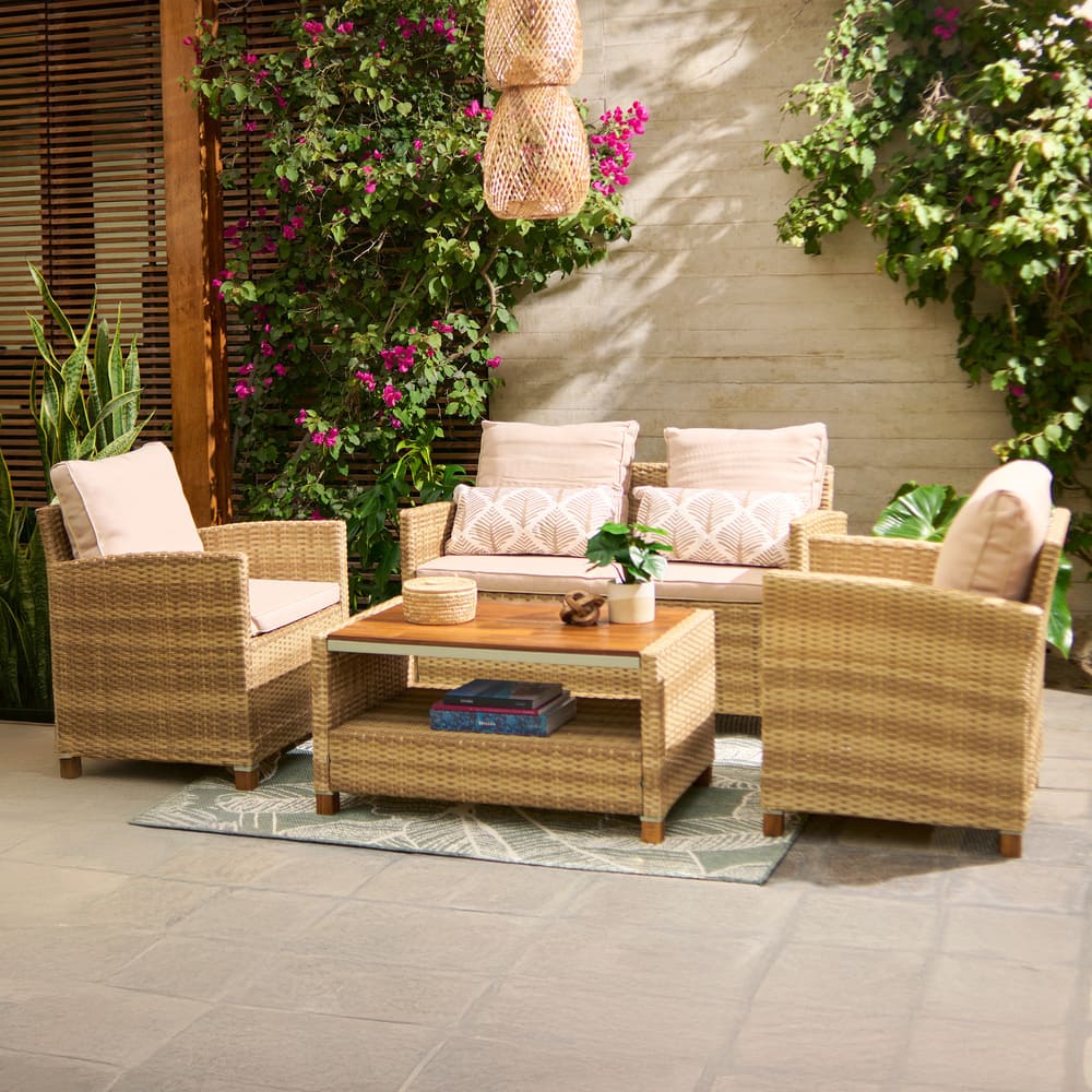 Set de Terraza Sala Bilbao Sofá + 2 Butacas + Mesa Ratán Taupe Orange