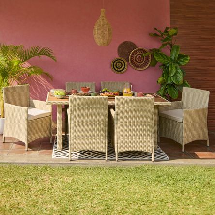 Set de Terraza Comedor Cardenas Mesa + 6 Sillas Ratán Orange