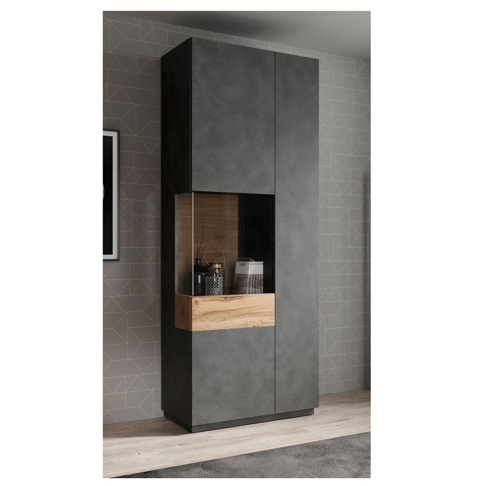 Vitrina Alta Moderna TU MESITA Malabar color Gris Oscuro/Roble 2 puertas