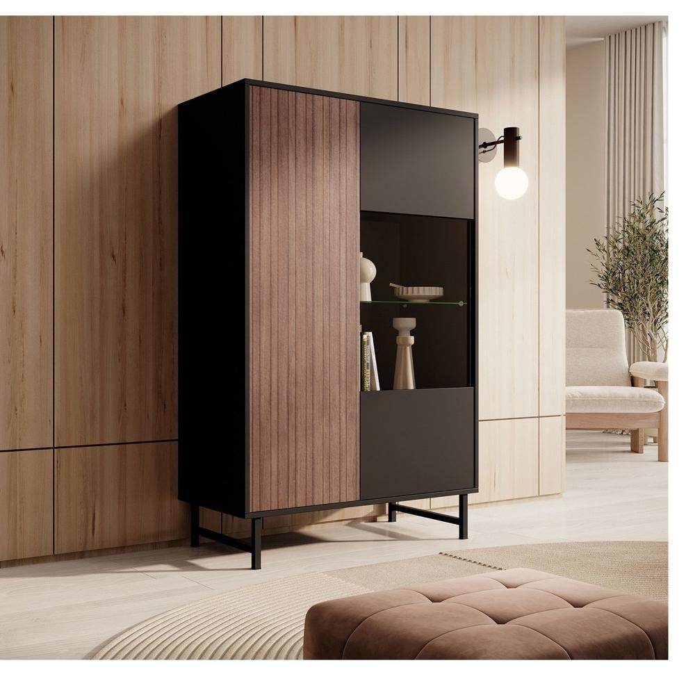 Vitrina Moderna TU MESITA Santiago color Negro/Marrón 2 puertas