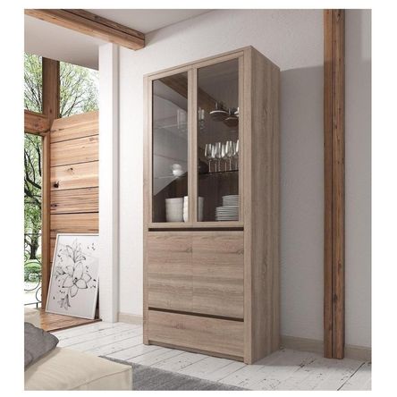 Vitrina Alta TU MESITA Miramar color Duna 4 puertas 1 cajón