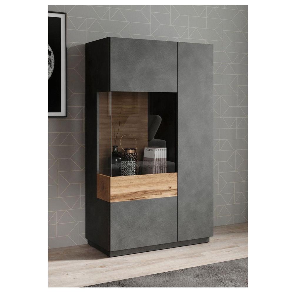 Vitrina Moderna TU MESITA Malabar color Gris Oscuro/Roble 2 puertas