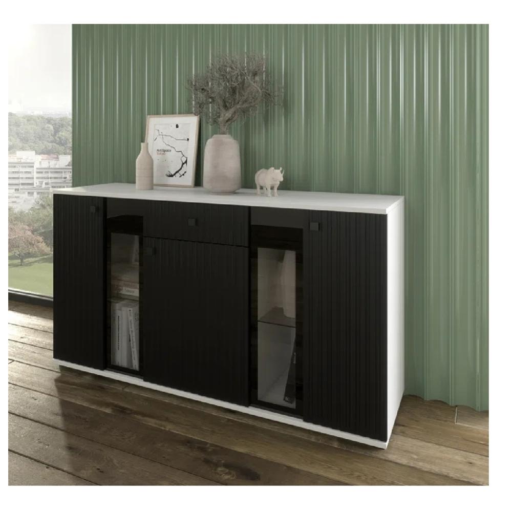 Aparador Moderno TU MESITA Morgan color Blanco/Negro 3 puertas 1 cajón