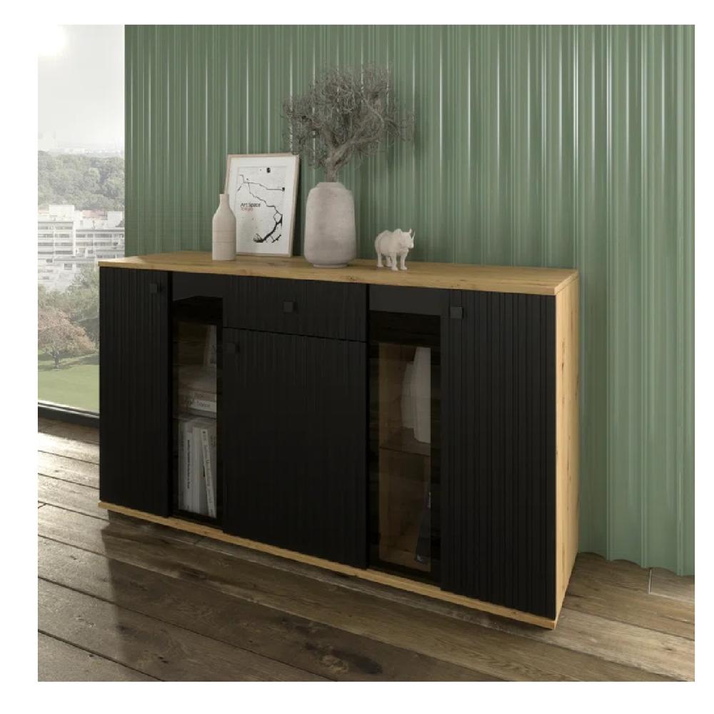 Aparador Moderno TU MESITA Morgan color Marrón/Negro 3 puertas 1 cajón