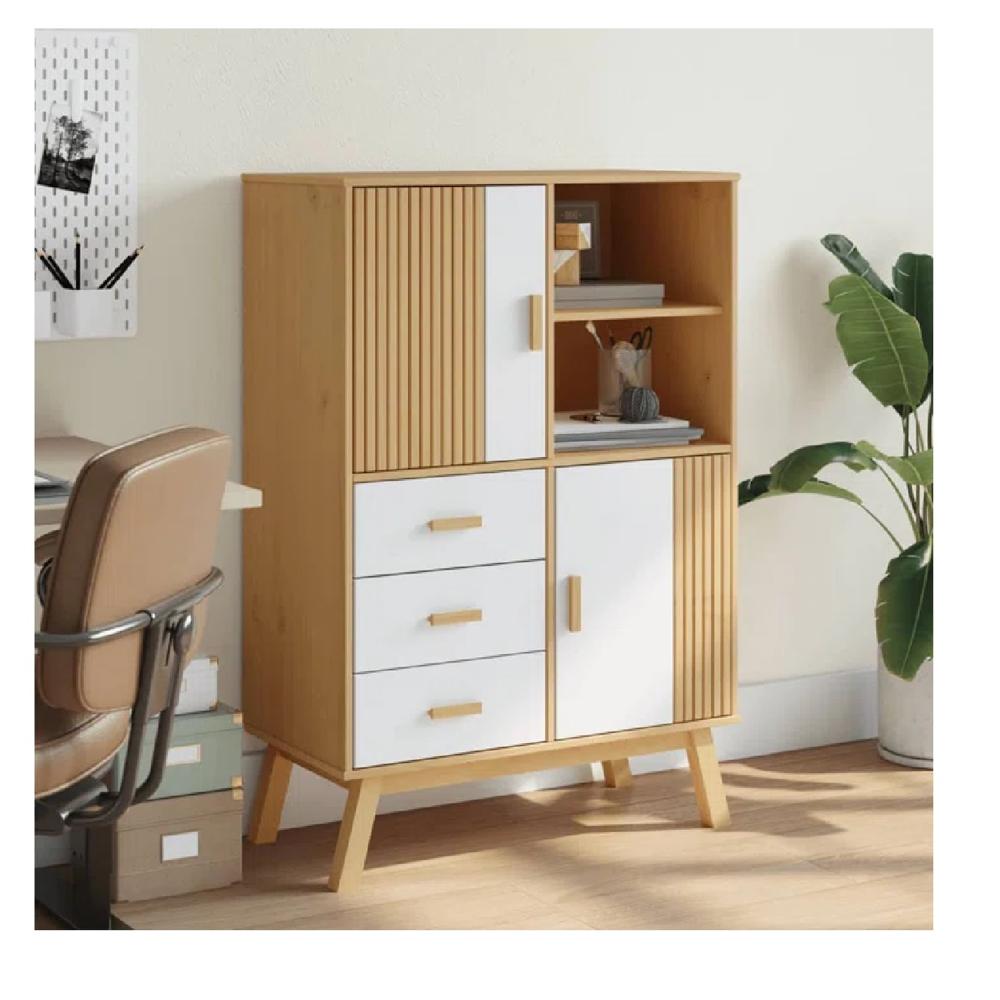 Aparador Alto TU MESITA Mayra color Haya/Blanco 2 puertas 2 cajones