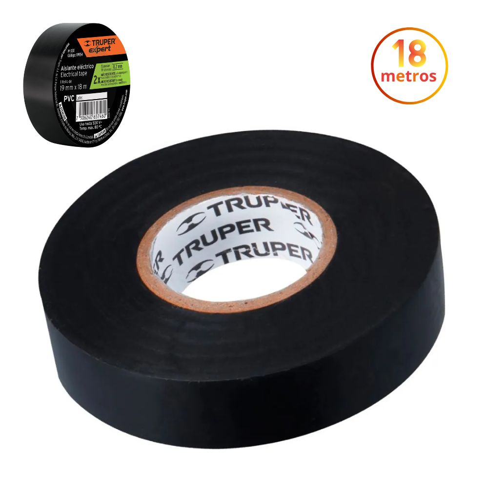 Cinta Aislante negro eléctrico 19mm x 18m Truper Expert