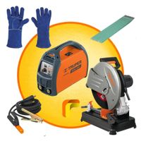 MEGACOMBO SOLDADORA 200A TRONZADORA DE METALES ELECTRODOS Y GUANTES