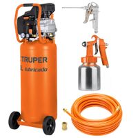 Kit Compresora de aire 80Lt vertical manguera pistola pintar sopletear
