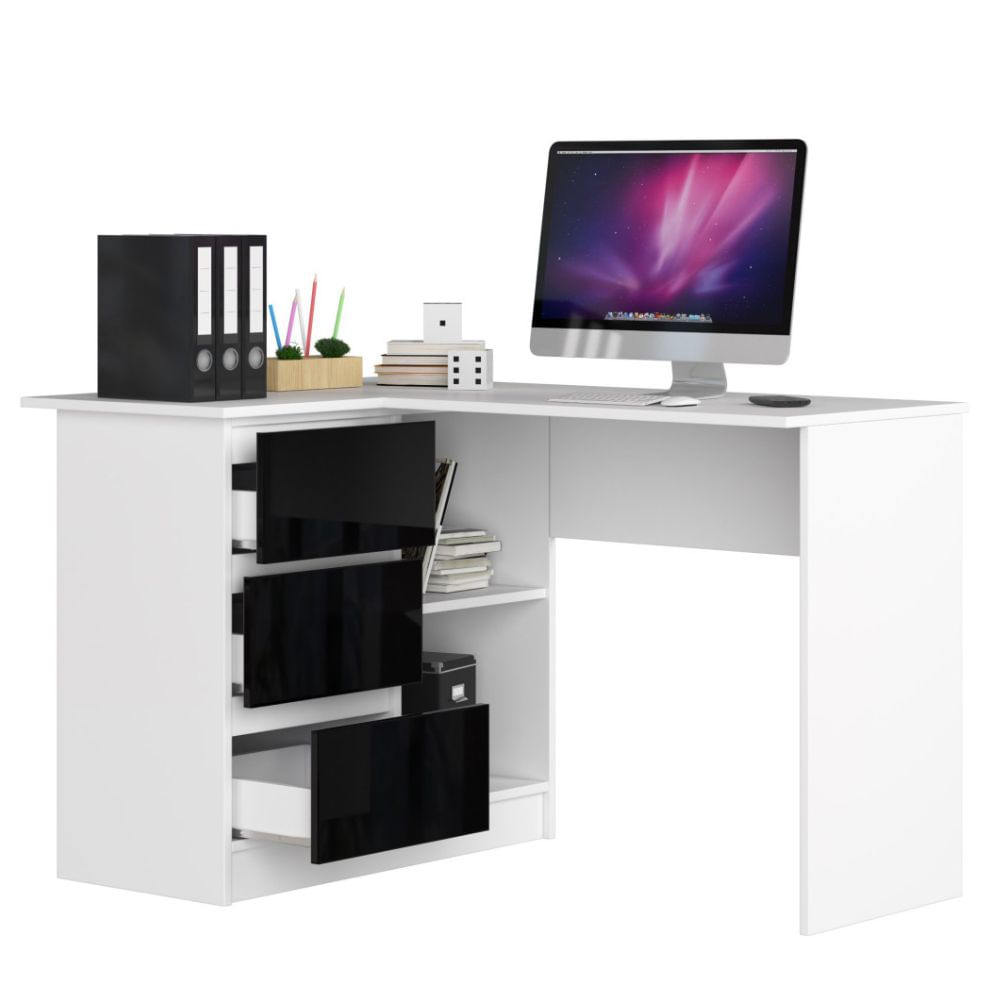 Escritorio Juvenil en L Palmer Blanco y Negro Muebles Bonno