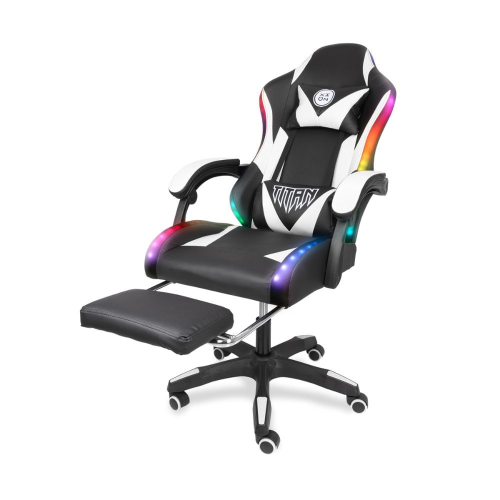 Silla Gamer Con Luces Rgb Xion Titan Ergonómica Con Masajeador, Posapiés Y Reclinación 135° Blanco