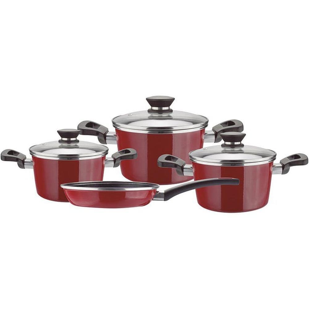 Juego de Ollas Acero Vitrificado 7 piezas Coral Rojo Magefesa