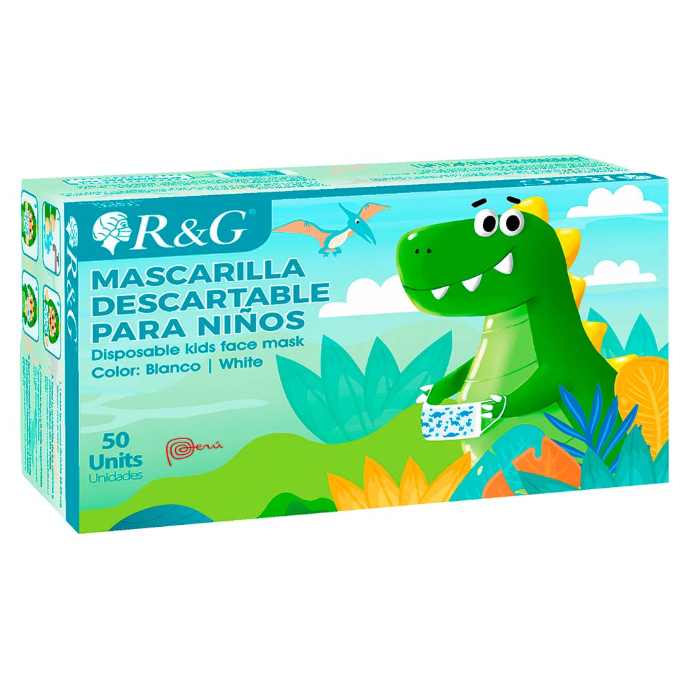 Mascarilla Para Niños de Dinosaurio x 50 und R&G