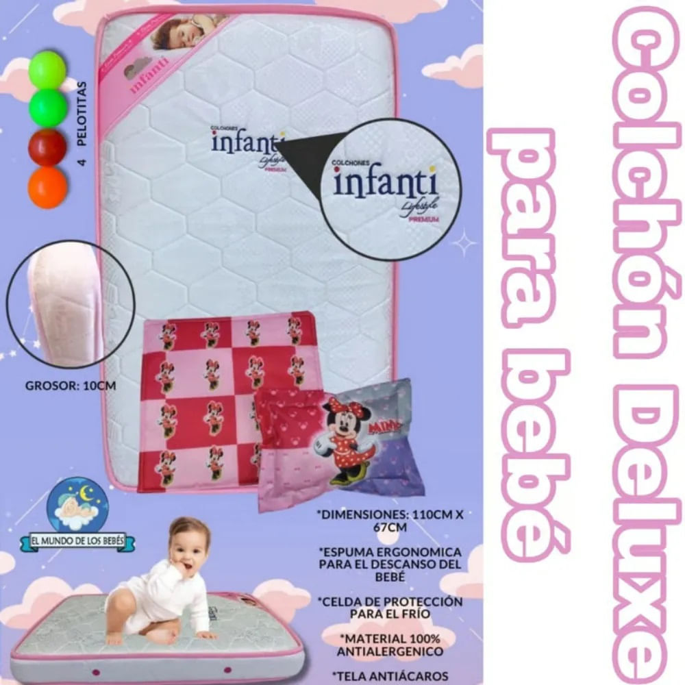 Colchon Para Cuna Deluxe 110x67cm Rosa