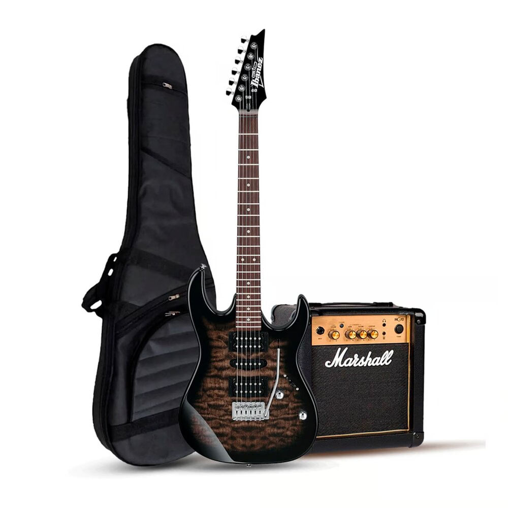 Gio GRX70QA Transparent Black Burst - Marshall 10w