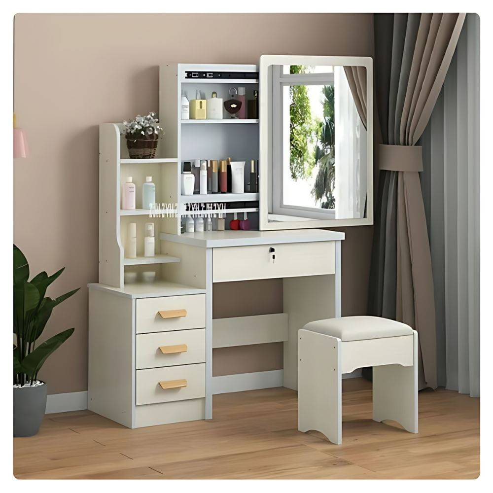 Tocador de Maquillaje con Espejo para dormitorio Crema