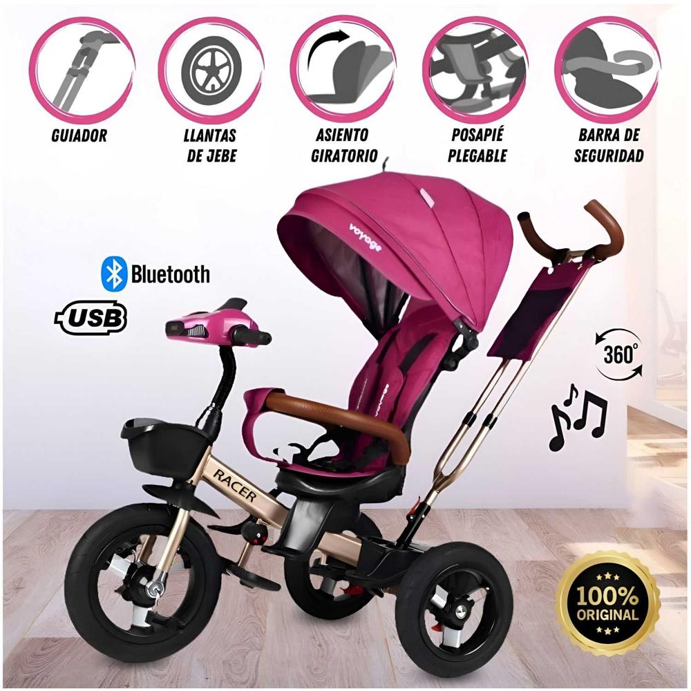 Triciclo Guiador para Niños Usb y Bluetooh «Racer» Fucsia
