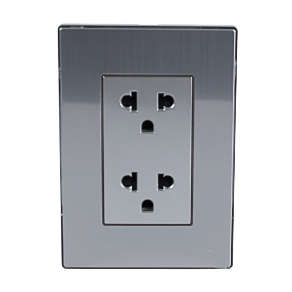 Placa Armada Orange: Tomacorriente Doble Universal Acero Inoxidable LT Placa Armada Orange: Tomacorriente Doble Universal Acero Inoxidable LT