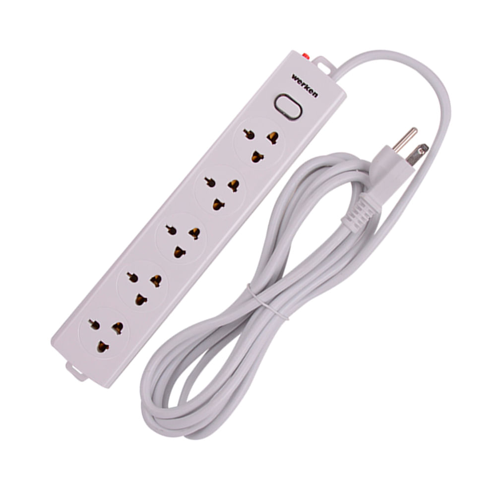 Extensión 5 tomas universal tierra 3 metros Werken Extensión 5 tomas universal tierra 3 metros Werken