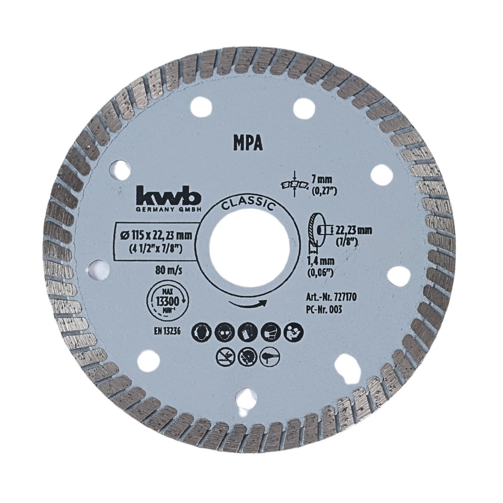 Disco Diamantado Turbo Silver 115mm KWB para Cortes en Seco o Húmedo Disco Diamantado Turbo Silver 115mm KWB para Cortes en Seco o Húmedo