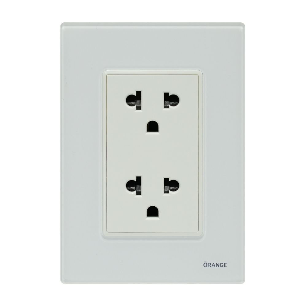 Placa Armada Orange: Tomacorriente Doble Universal Vitro LT Blanco Placa Armada Orange: Tomacorriente Doble Universal Vitro LT Blanco