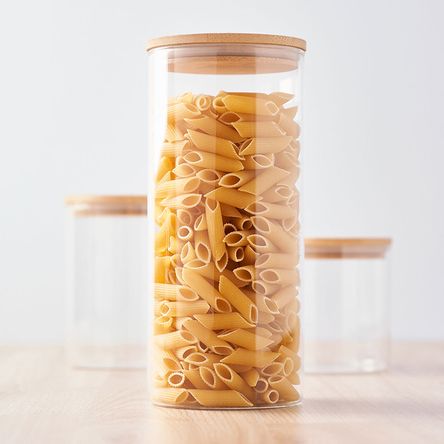 Canister vidrio redo tapa bambú 1300ml Orange