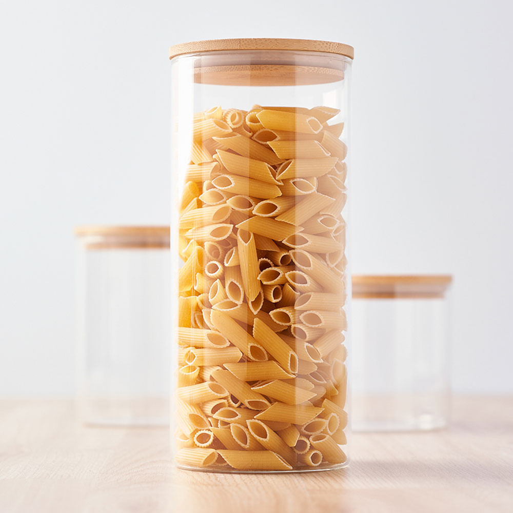 Canister vidrio redo tapa bambú 1300ml Orange