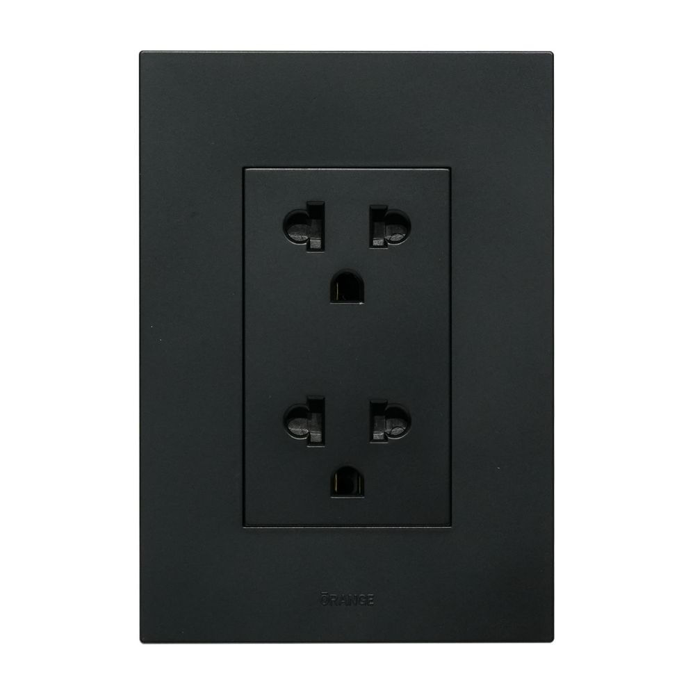 Placa Armada Orange: Tomacorriente Doble Universal Matte LT Negro Placa Armada Orange: Tomacorriente Doble Universal Matte LT Negro
