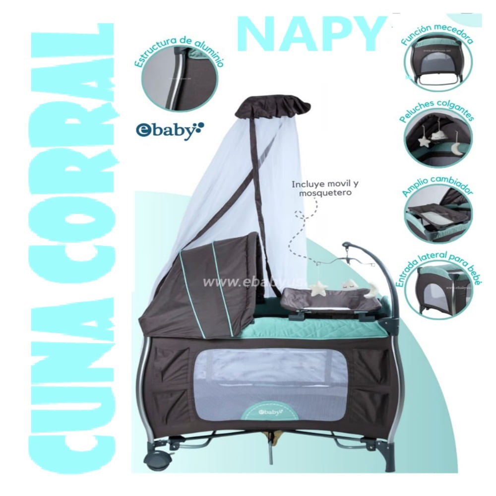 Cuna Corral Mecedora para bebé con cambiador NAPY VERDE