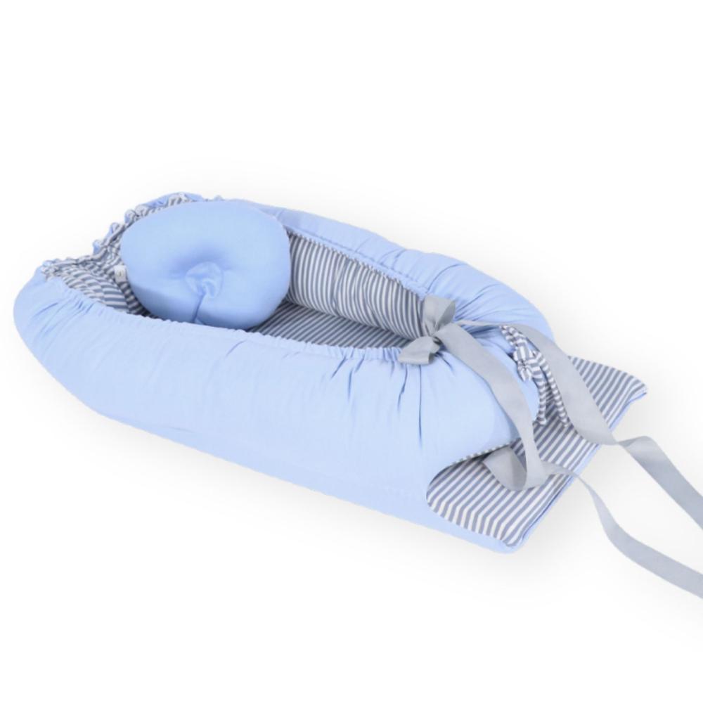 Nido Colecho Acolchonaditos Celeste Rayas Plomas