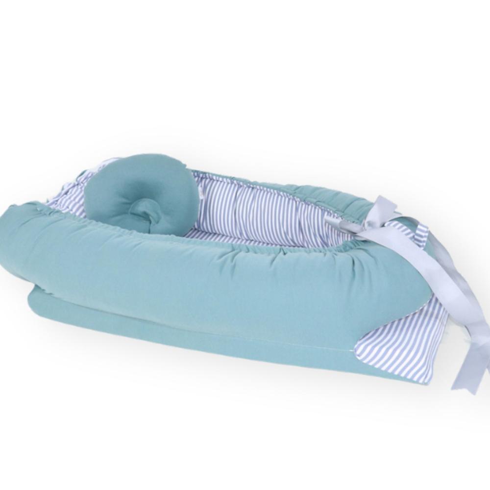 Nido Colecho Acolchonaditos Verde Cemento Rayas Plomas