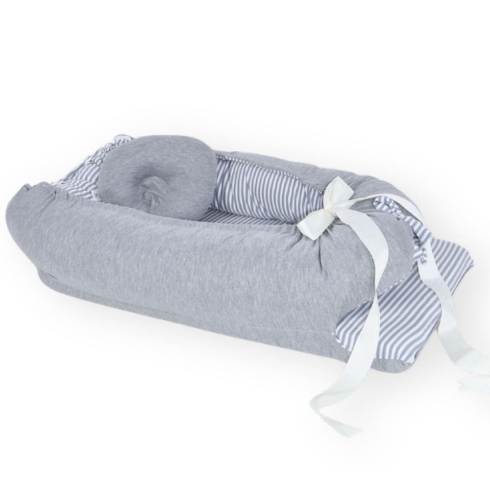 Nido Colecho Acolchonaditos Plomo Rayas Plomas