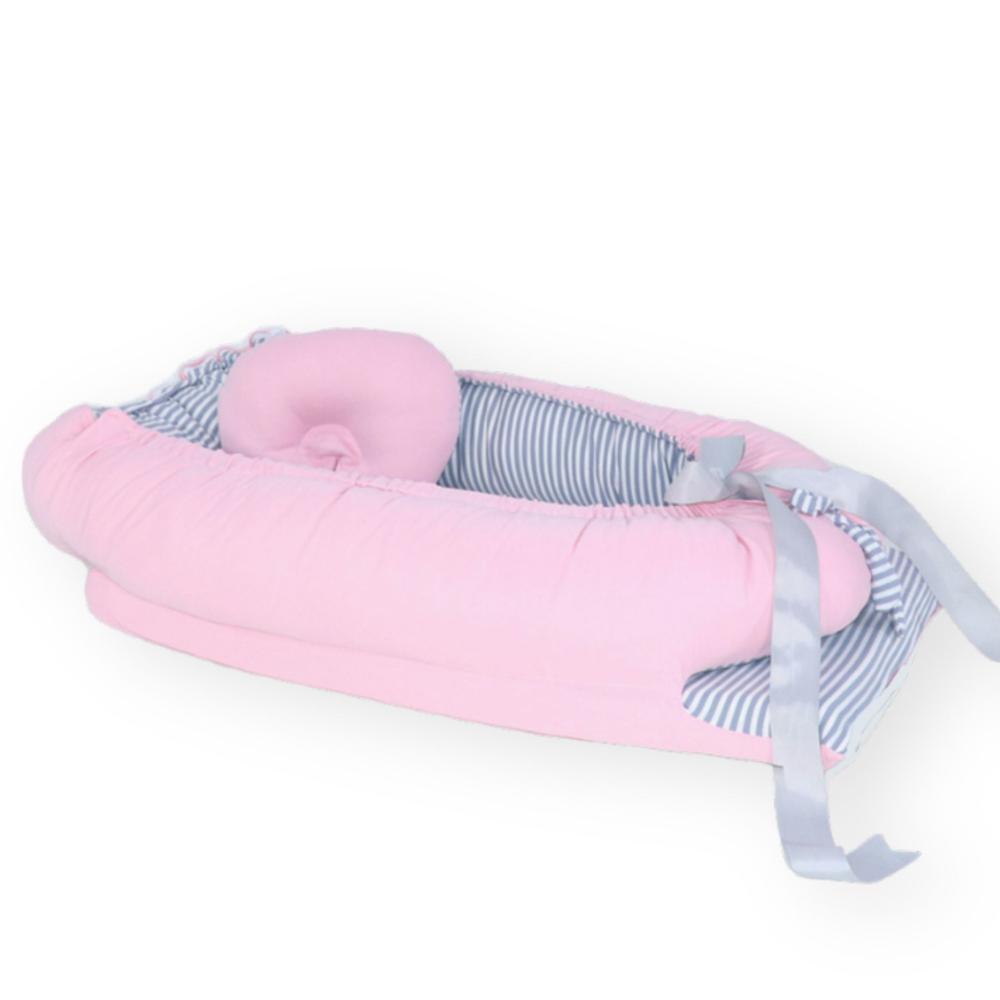 Nido Colecho Acolchonaditos Rosado Rayas Plomas