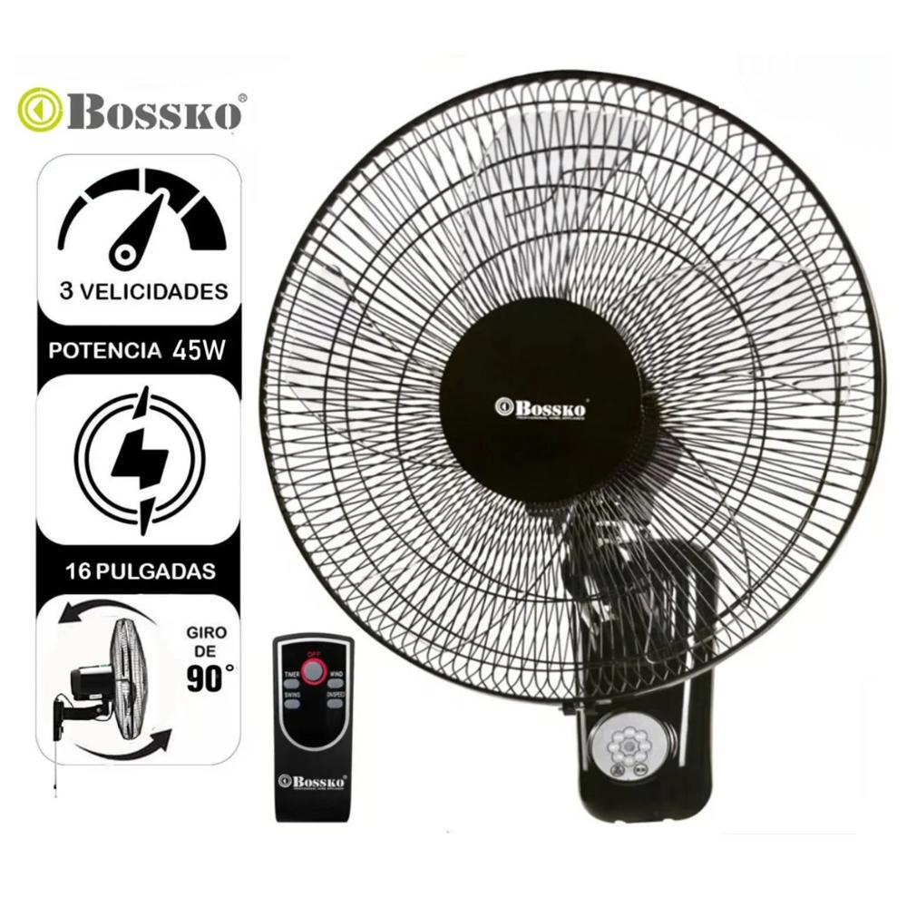 Ventilador De Pared Bossko Con Control Remoto Bk-8452pd Negro