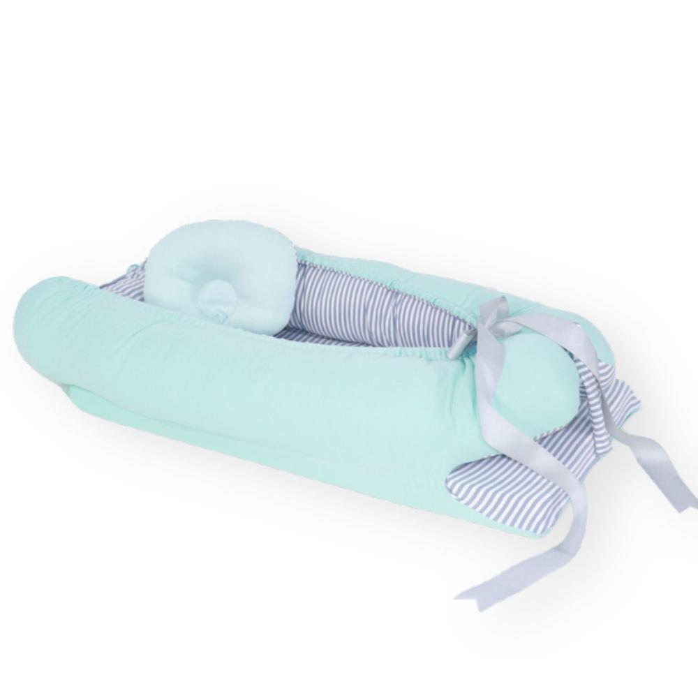 Nido Colecho Acolchonaditos Verde Agua Rayas Plomas