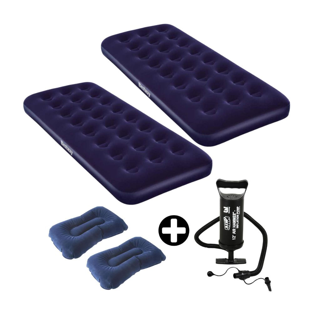 COMBO 2 Colchones inflables 1 plaza Bestway + 2 Almohadas inflables Bestway + Inflador de 30cm Bestway