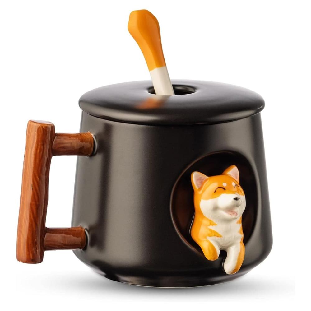 Juego De Taza Con Cuchara Modelo Shiba Negro  712SNE08
