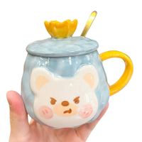 Taza Con Tapa y Cuchara Diseños De Osos Kawaii  Celeste  258TZCL01