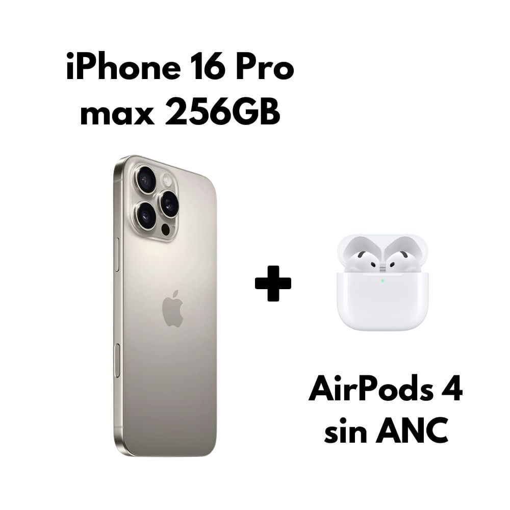 Iphone 16 pro max 256GB eSim Natural Titanium+ Airpods de 4 Generación Sin ANC