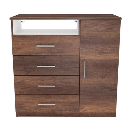 Comoda Barlovento 4 Cajones 1 Puerta Melamina Café Oscuro