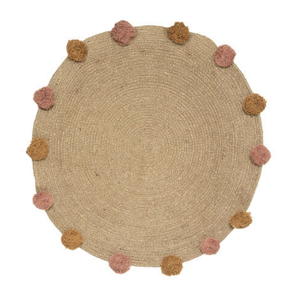 Alfombra Redonda Con Pompones Yute 78x78cm Alfombra Redonda Con Pompones Yute 78x78cm