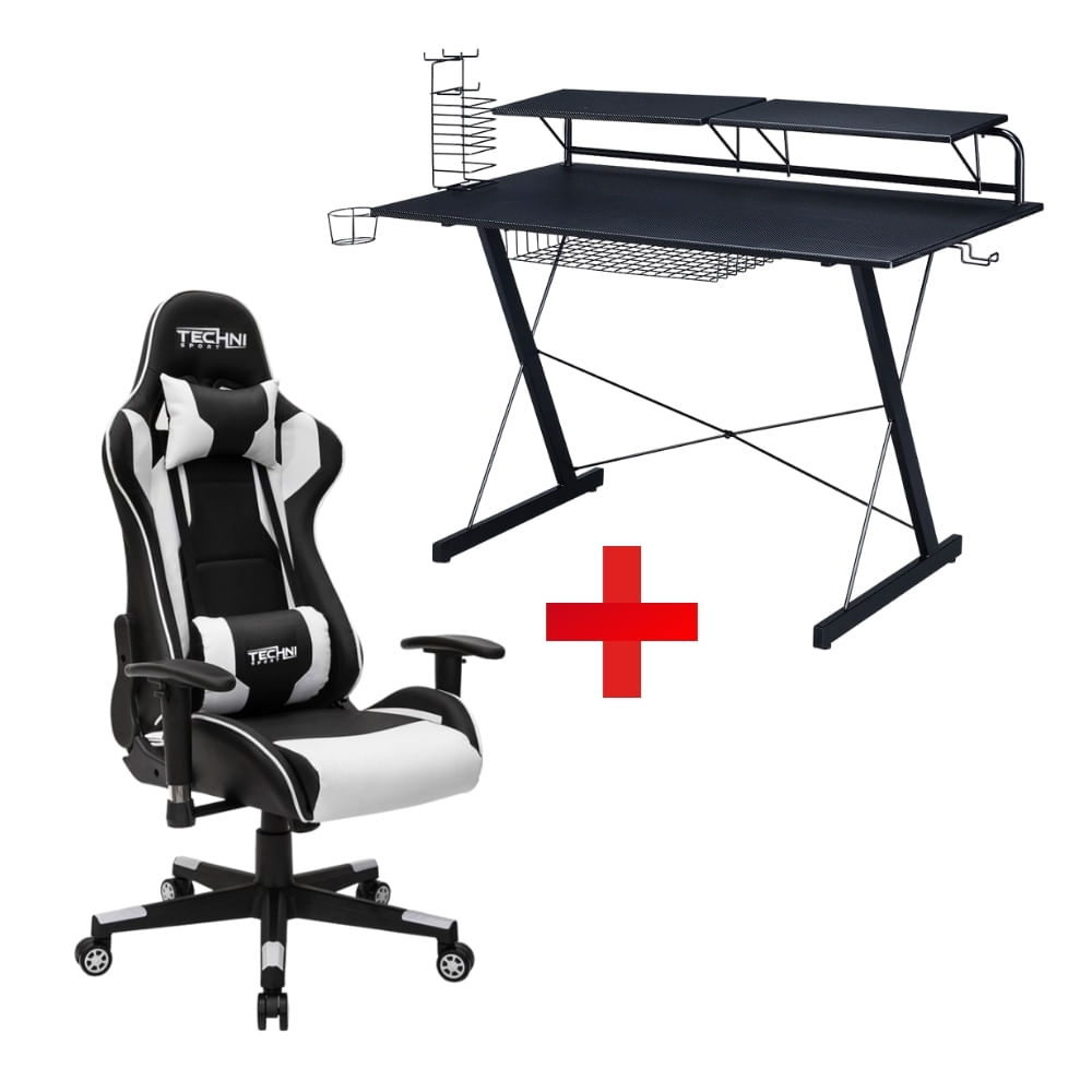 Silla Gamer Technisport 180° Sgbl + Escritorio Gamer de Fibra de Carbono Resistencia 60 Kg