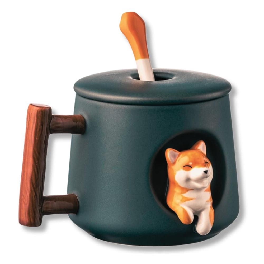 Juego De Taza Con Cuchara Modelo Shiba Verde 713SVR08