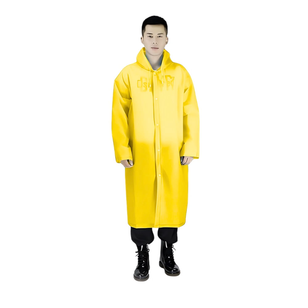 Poncho Para Lluvia Ligero Impermeable- con Manga Capucha y Botones - AMARILLO