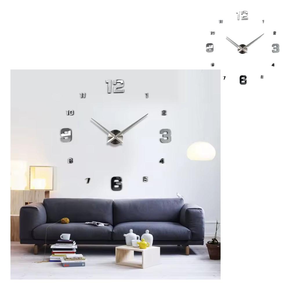 Reloj de Pared Plateado con Adhesivo