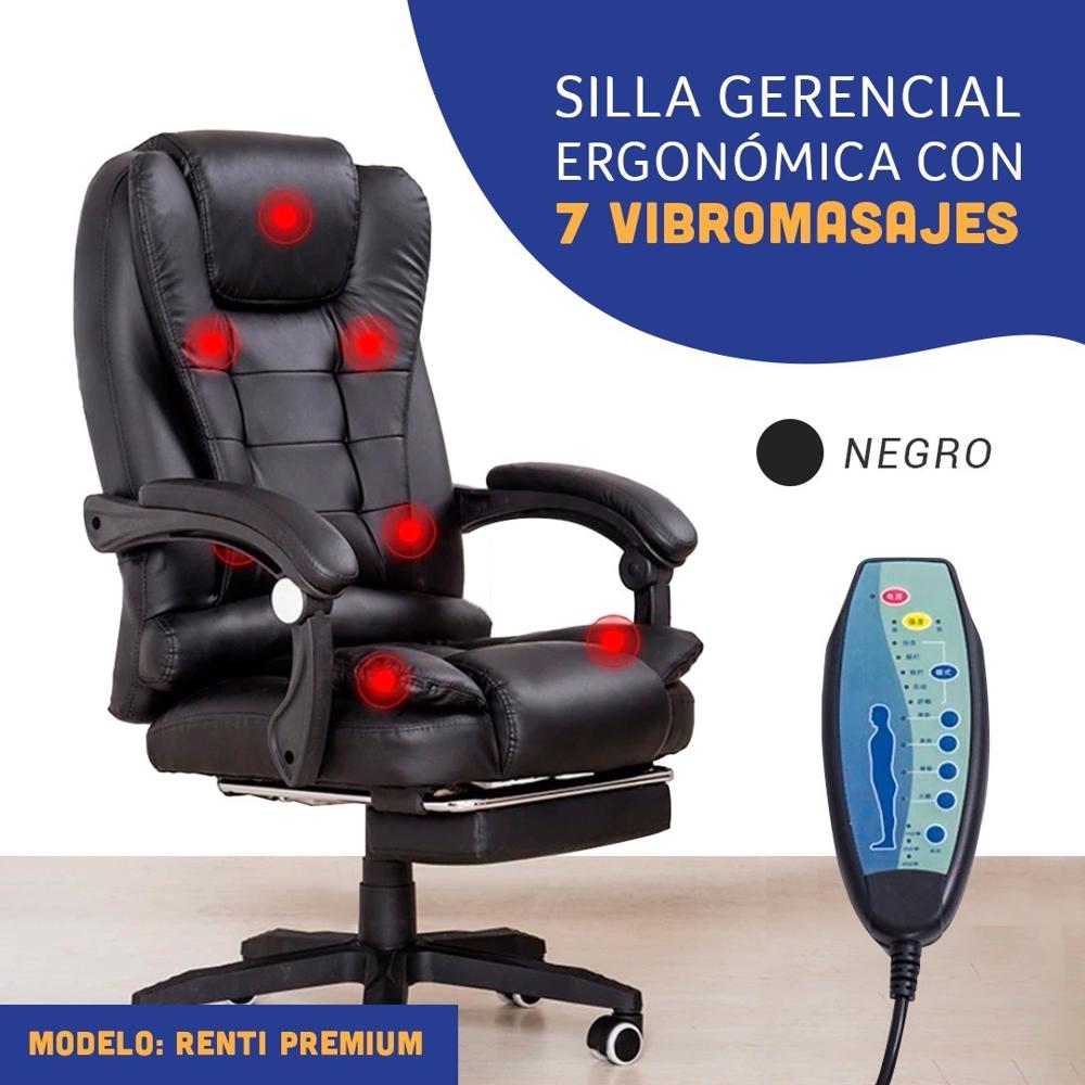 Silla Ergonómica con 7 Vibromasajes Premium, Reclinable y Ajustable color Negro