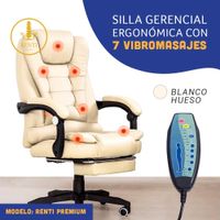 Silla Ergonómica con 7 Vibromasajes Premium, Reclinable y Ajustable color Blanco Hueso