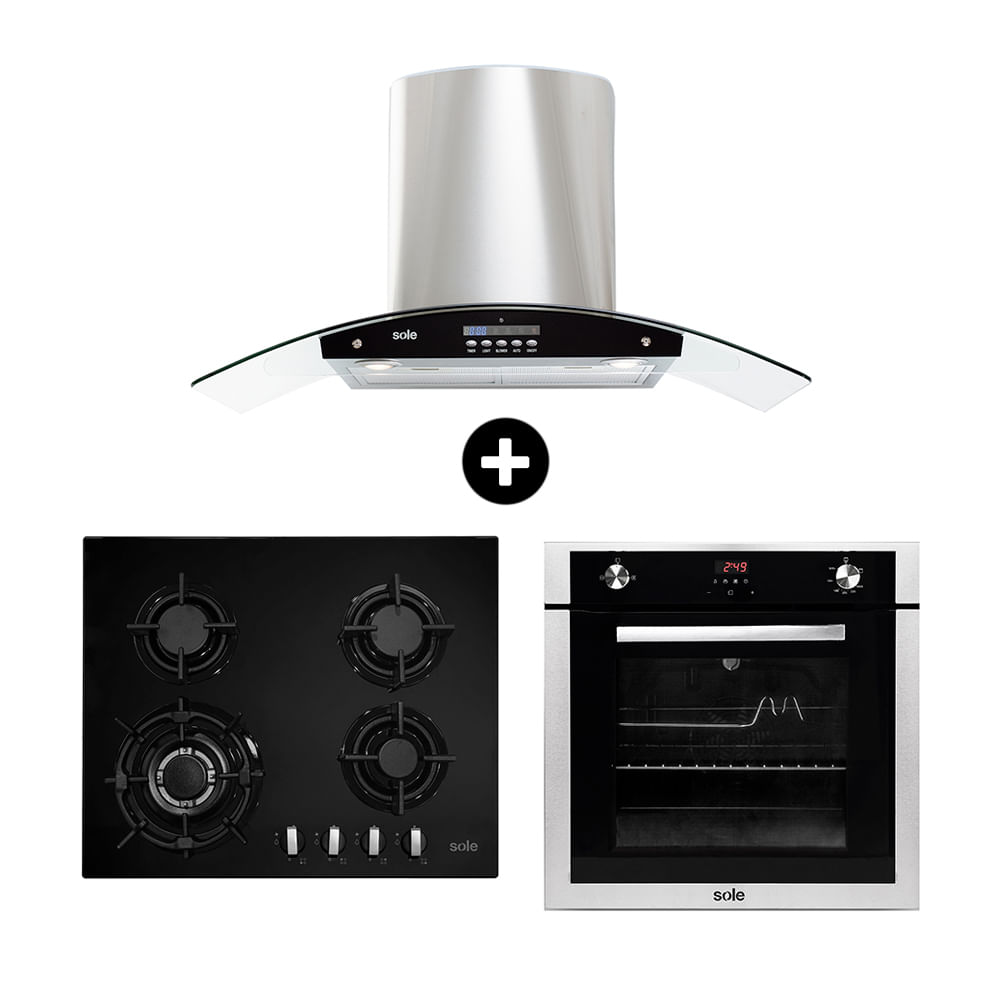 COMBO Sole: Cocina empotrable SOLCO034 + Campana Venus Plus + Horno a gas