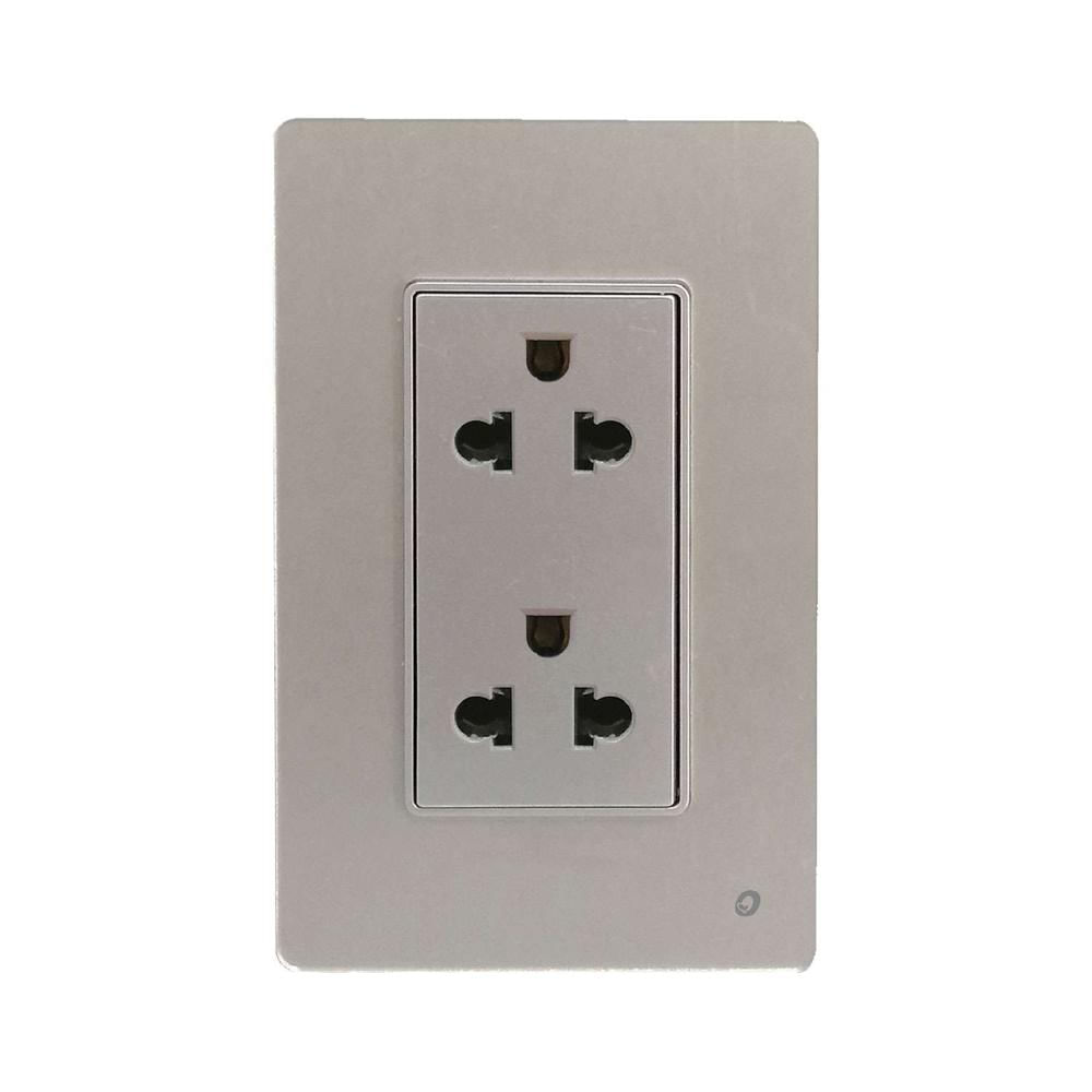 Tomacorriente Doble Universal 2 Polos con Línea Tierra OP-AT-26SLV OPALUX