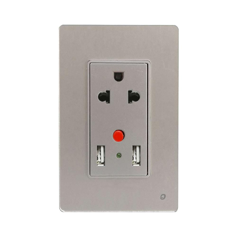 Tomacorriente Universal C/Toma Tierra + USB Doble OP-AT-94SLV OPALUX