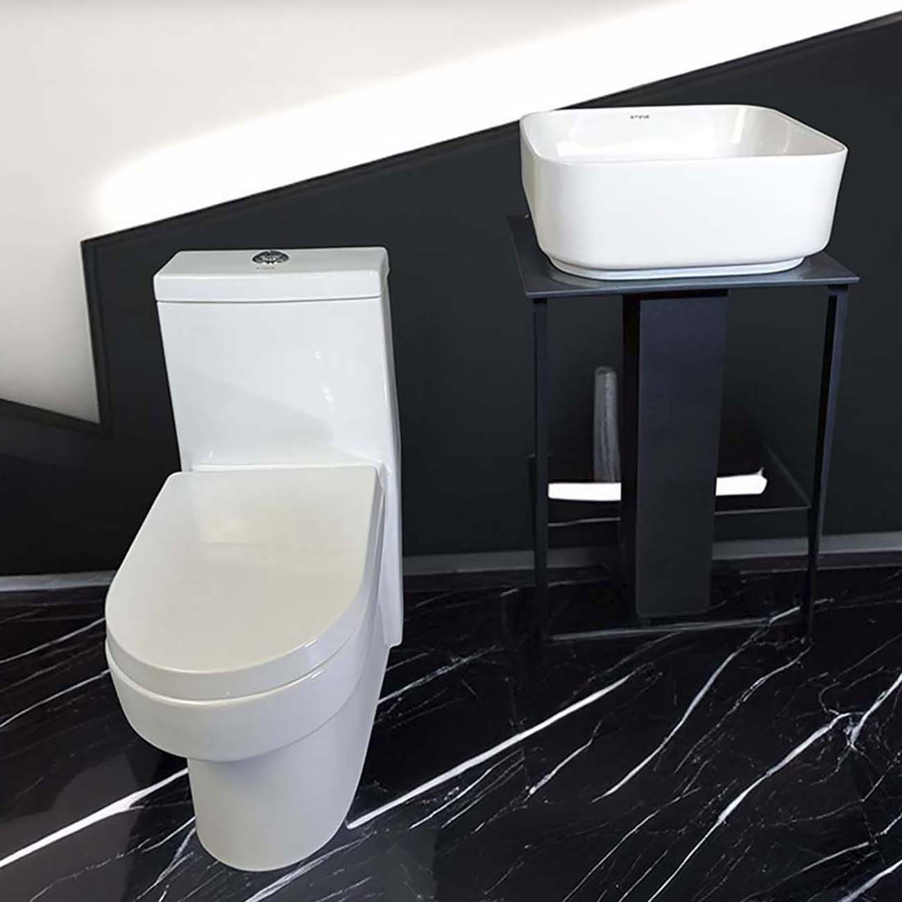 Combo Inodoro One Piece Minimalista Sander Blanco Bowl + Amalia Blanco Stone